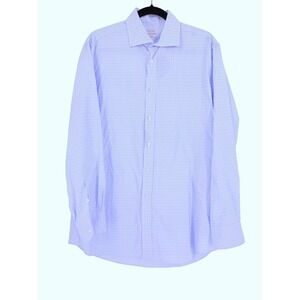 Luciano Barbera Mens Preppy Pastel Blue Mic Check Cotton Button Down Shirt Italy